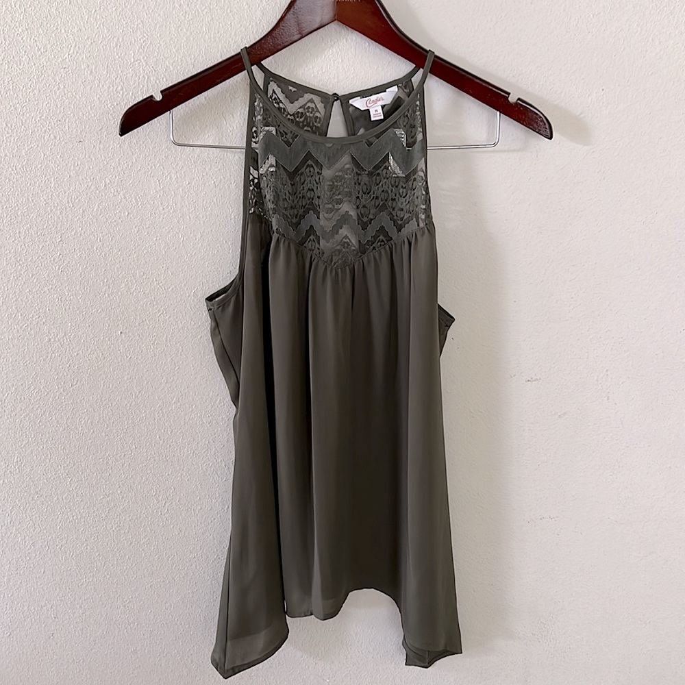 Candies Lace Tank Top Green Sz Medium BOHO Festival